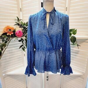 DEREK LAM NEW BLUE WAIST TIE SILK BLOUSE SIZE 6